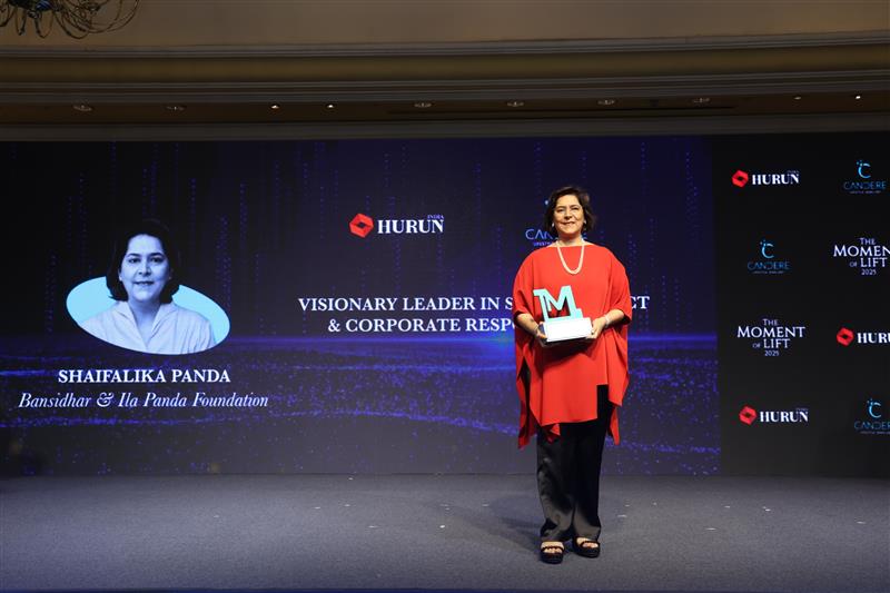 Shaifalika Panda, Founder, Bansidhar & Ila Panda Foundation, received Hurun India Moment of Lift Award 2025 for Visionary Leadership in Social Impact and Corporate Responsibility.Date- 8th October 2025